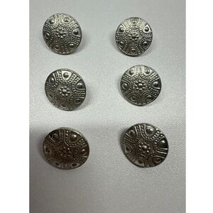 6 Vtg Norwegian Pewter Buttons Set Viking Shield Motif Tinn Per Norway Cardigan